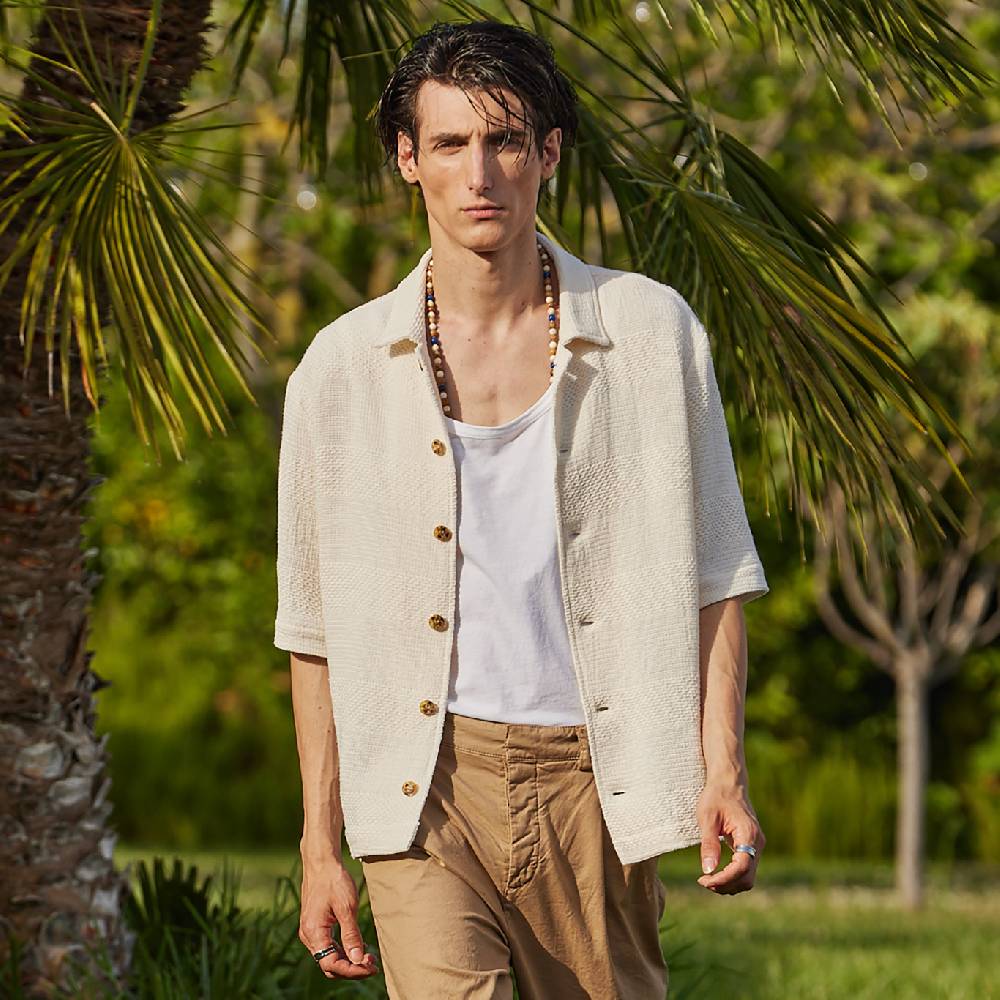 Officina 36 Shirt Jacket in tessuto rigato ecrù Fino Al -60%