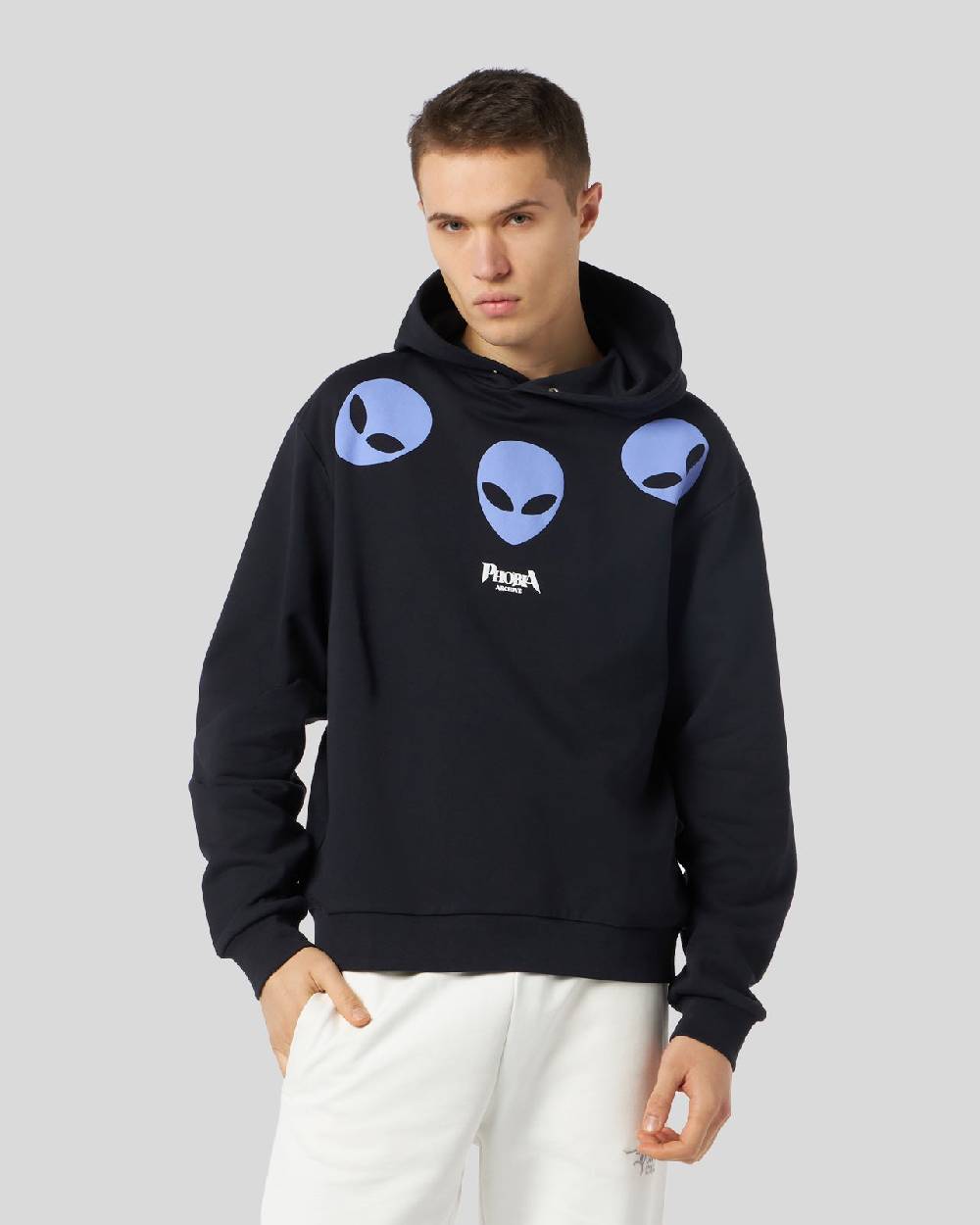Phobia Archive FELPA CON CAPPUCCIO NERA CON STAMPA TRIPLE ALIEN VIOLA Affare Del Giorno