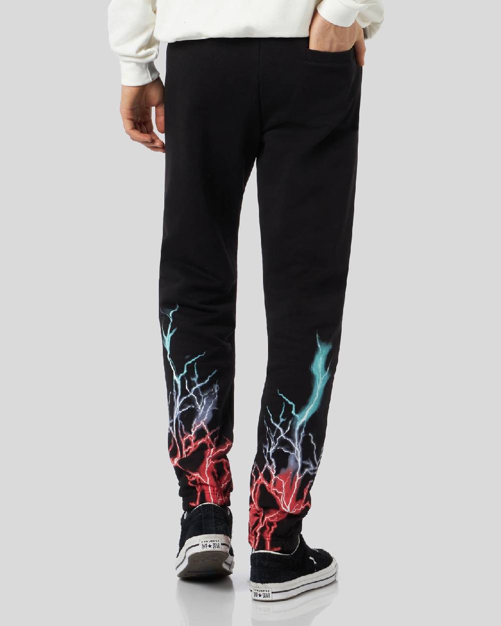 Phobia Archive PANTALONCINO NERO CON STAMPA FULMINE BI-COLORE ROSSO E BLU Nuovo