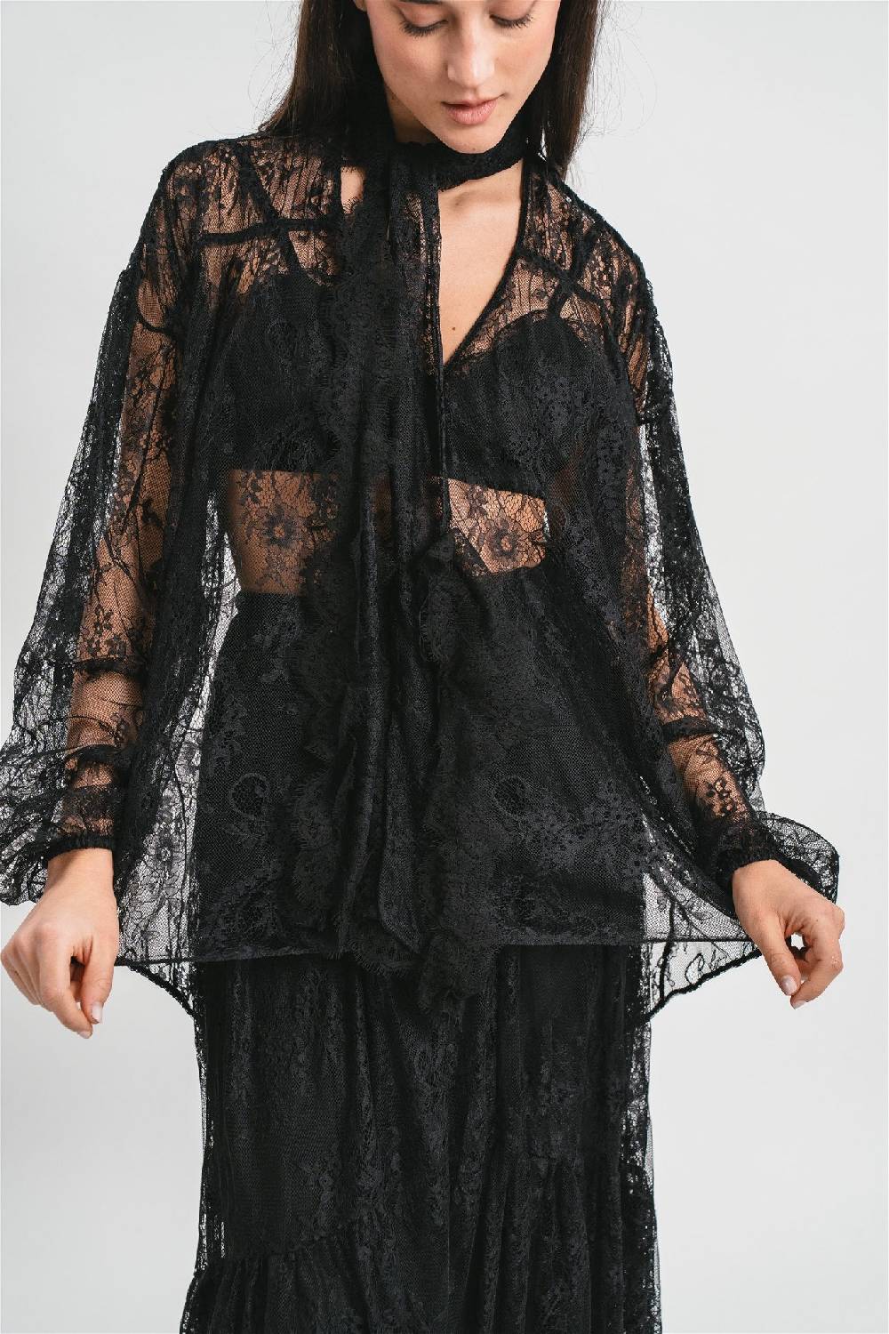 Pink Memories Camicia in pizzo con fiocco frontale Hotsell