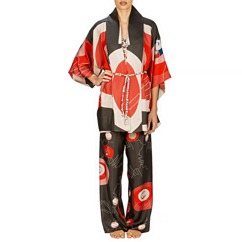 Sans Tabù Kimono corto pura seta manica lunga "Il bacio" – Steel Vendita Calda