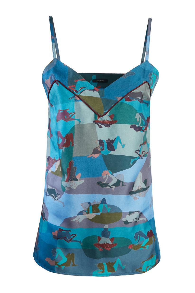 Sans Tabù Top spallino sottile pura seta “L'amore” - Midnight Sconto