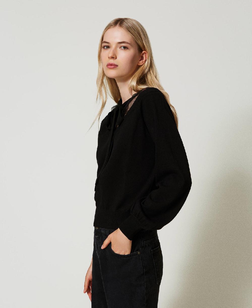 Scee by twin set Maglia con pizzo e fiocco Pezzi Unici